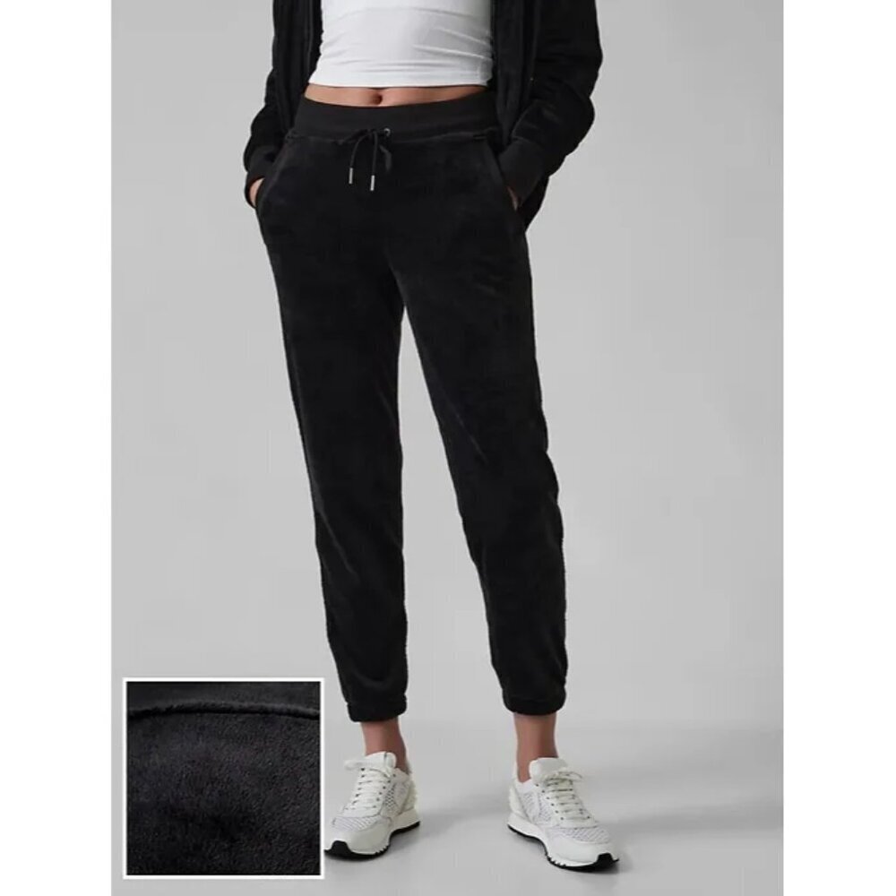 Athleta Cozy Karma Recover Joggers Med Black Velour Pants Athletic Lounge